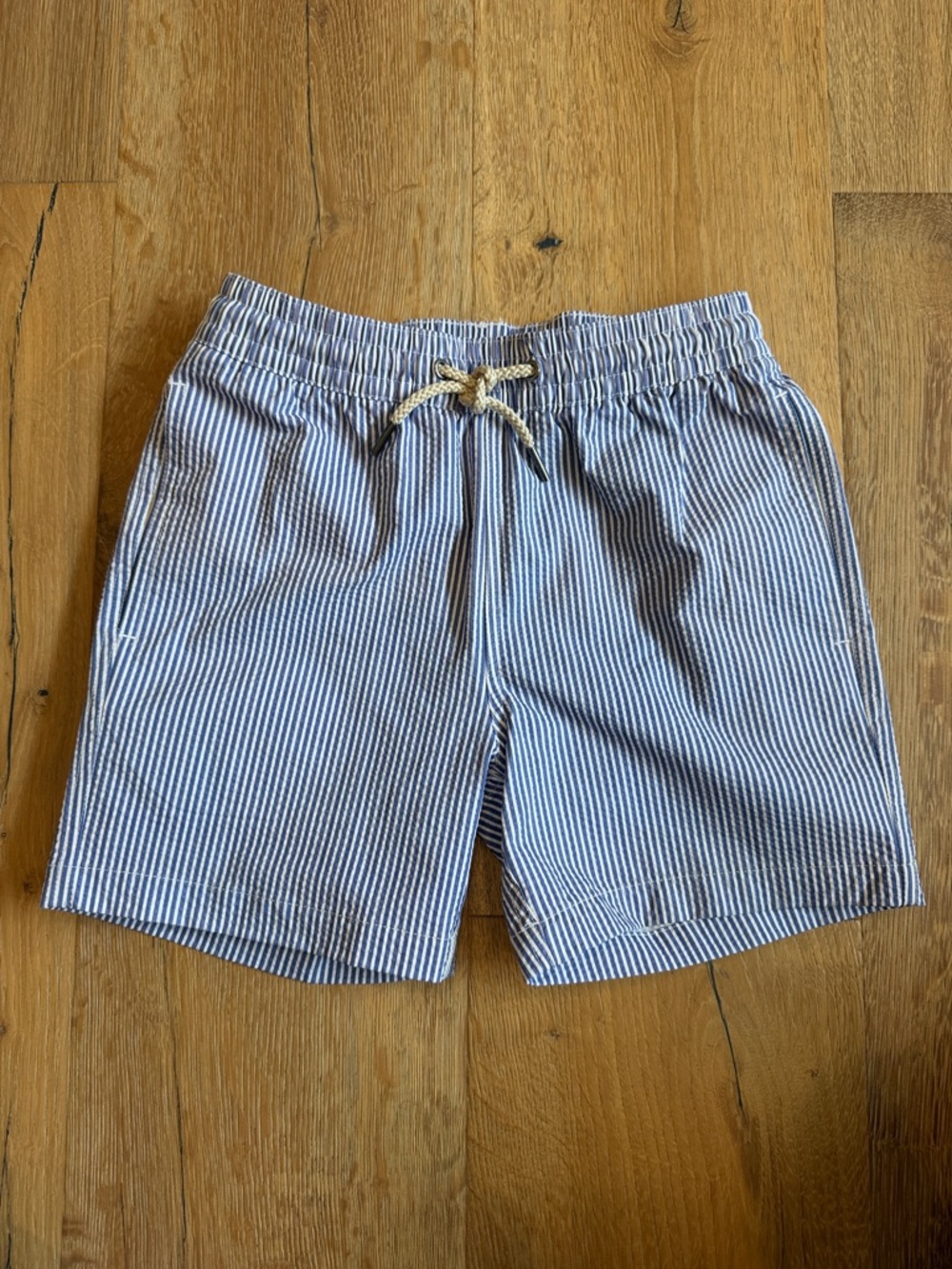 Fair Harbor Boys Blue & White Striped Seersucker Shorts